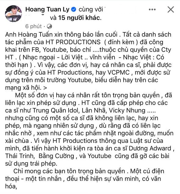 QuảN Lý CủA ĐAn TrườNg KhởI KiệN TháI Trinh, DươNg Edward, BằNg CườNg Vì Sử DụNg Ca KhúC TráI PhéP - ẢNh 1.