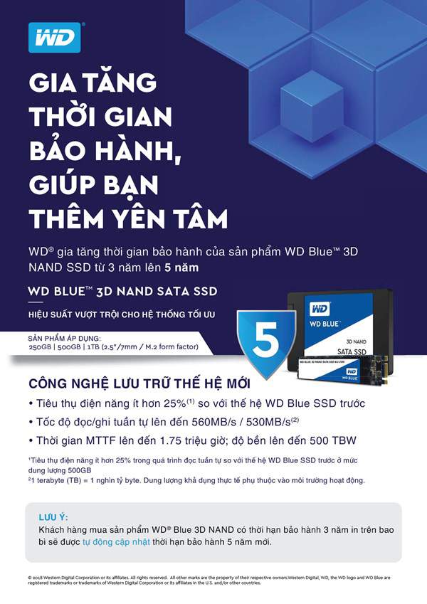 Western Digital Tăng Thời Lượng Bảo Hành Ổ Cứng Wd Blue Ssd 1